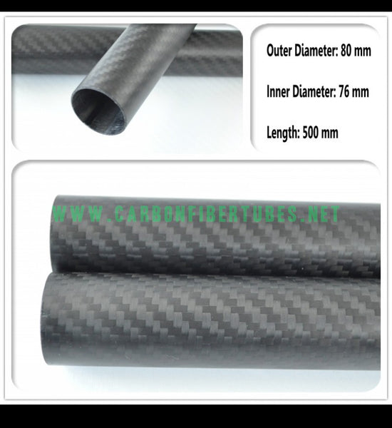 OD 80mm X ID 76mm X 500MM 100% Roll Wrapped Carbon Fiber Tube 3K /Tubing 80*76 3K Twill Matte